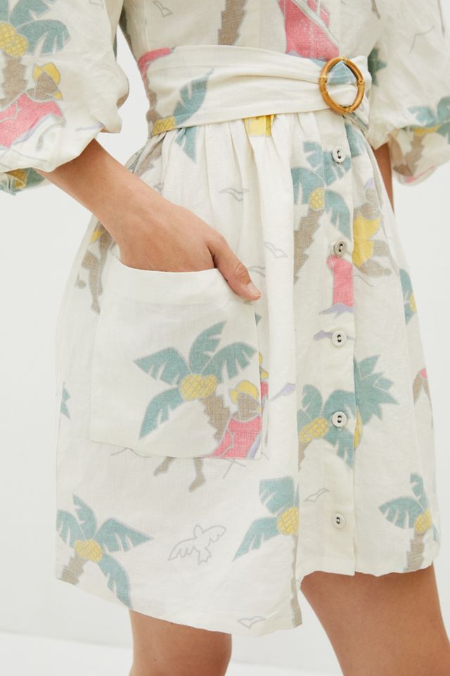 Palm Tree Linen Mini Dress #1