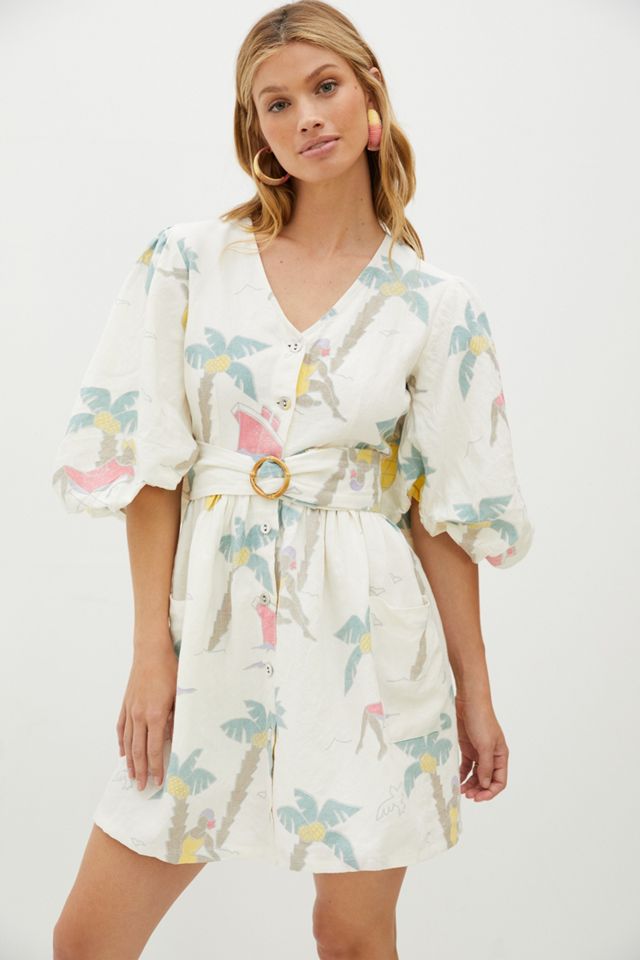 Palm Tree Linen Mini Dress #3