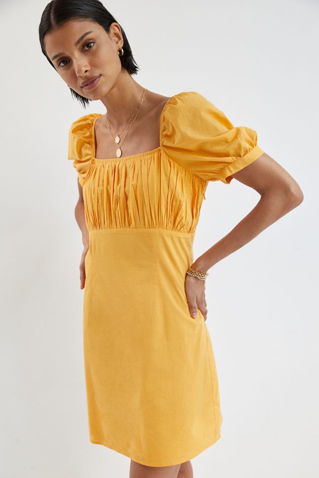 Gathered Puff-Sleeve Mini Dress #4