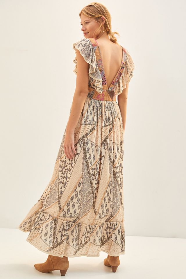Let Me Be Quilted Ruffle Patchwork Maxi Dress