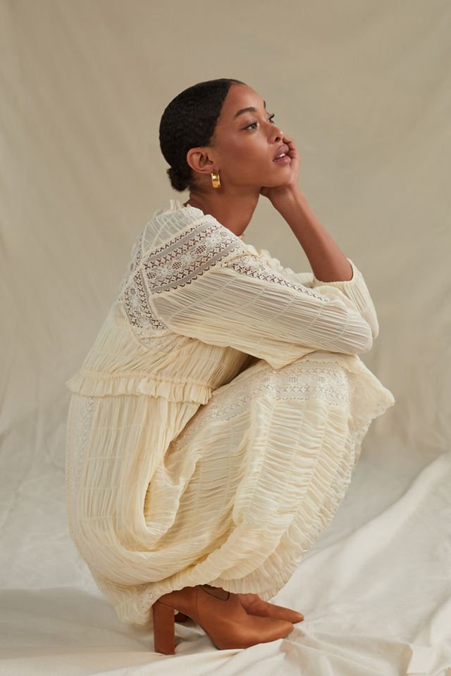 Let Me Be Pleated Lace Midi Dress | Anthropologie