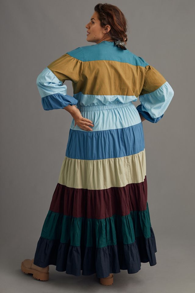 Tiered Colorblocked Maxi Dress #6