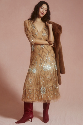 slim fit dress slacks A-Line Gown with Deep V-Neck by TONY WARD – Elilhaam main image 0