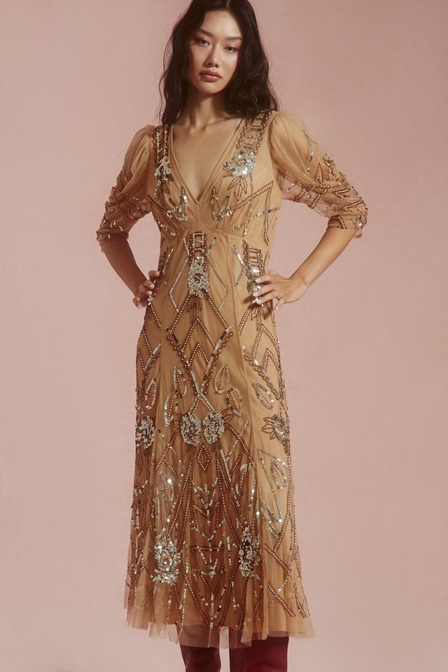 Let Me Be Embellished Deep-V Dress | Anthropologie