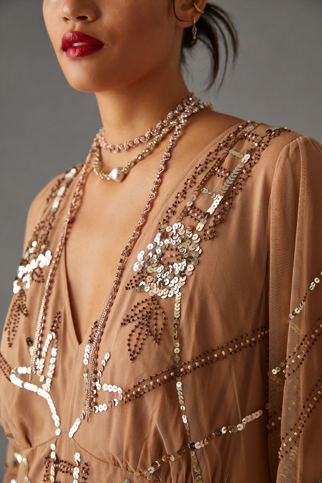 Let Me Be Embellished Deep-V Dress | Anthropologie