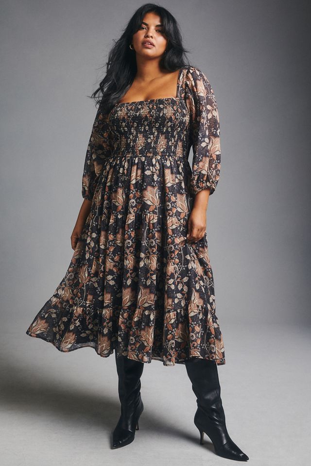 anthropologie square neck maxi dress By Anthropologie + Flutter-Sleeve Square-Neck Maxi Dress