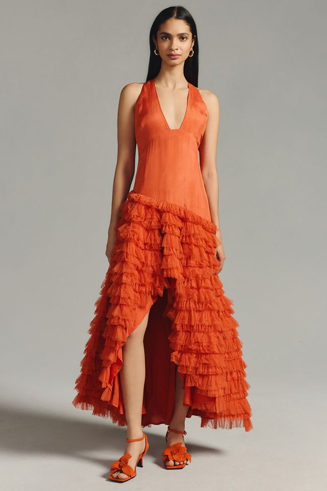 open lace back dress Chiffon Halter Neck Ruffle Dress – Camille La Vie main image 0