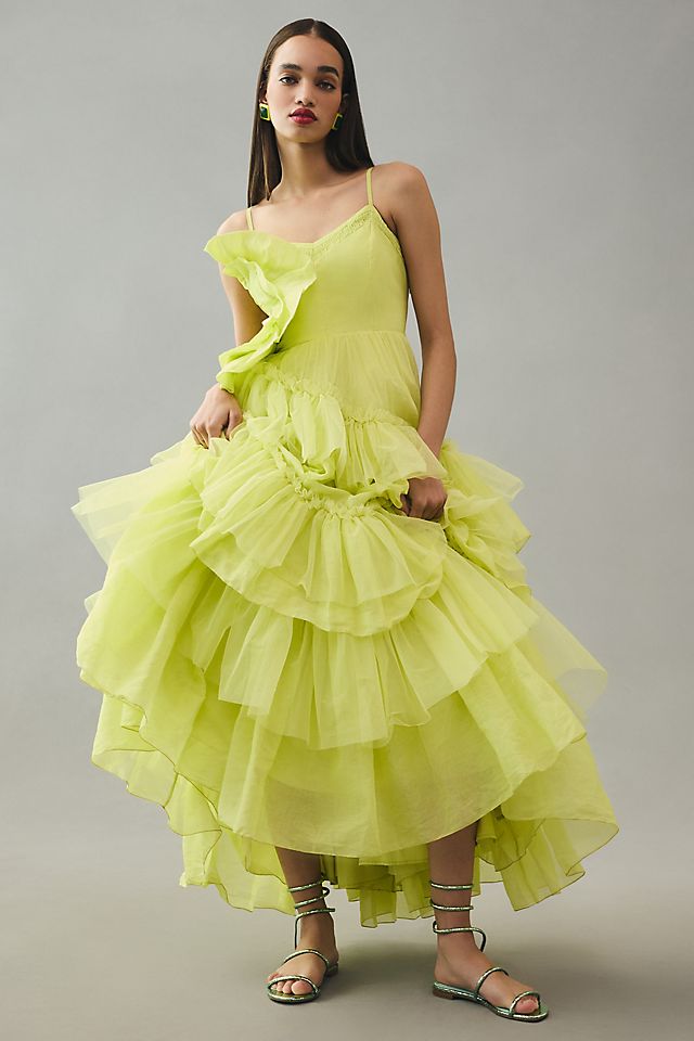 anthropologie tulle dress Rainbow Tiered Midi Elegant Tiered Tulle Dress by