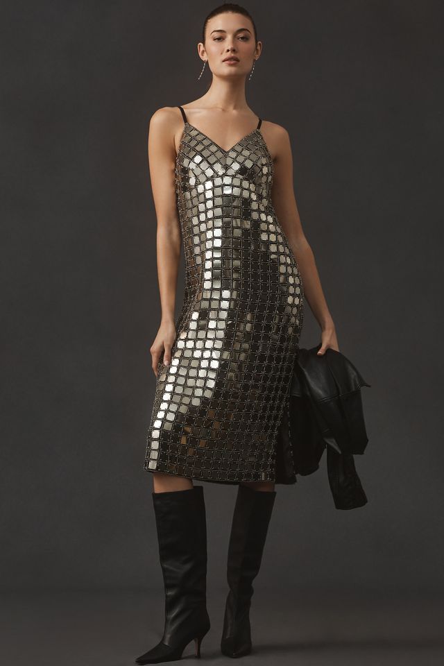 Robe Mi-Longue à Sequins Maille Chaîne Col V Par Anthropologie #2