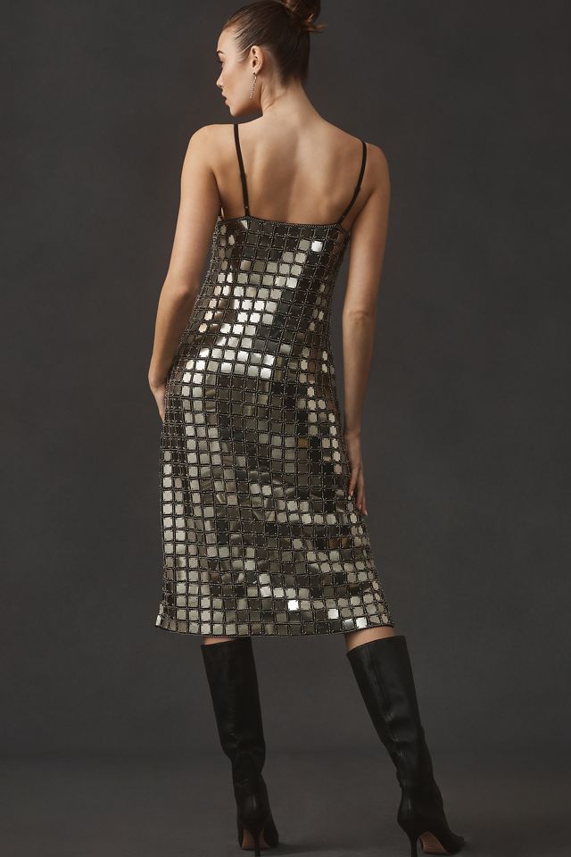 Robe Mi-Longue à Sequins Maille Chaîne Col V Par Anthropologie #3