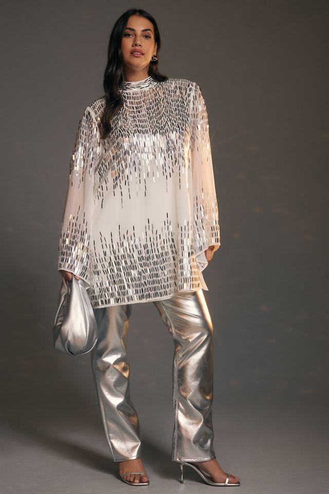 Let Me Be Long-Sleeve Shine Tunic Mini Dress #6
