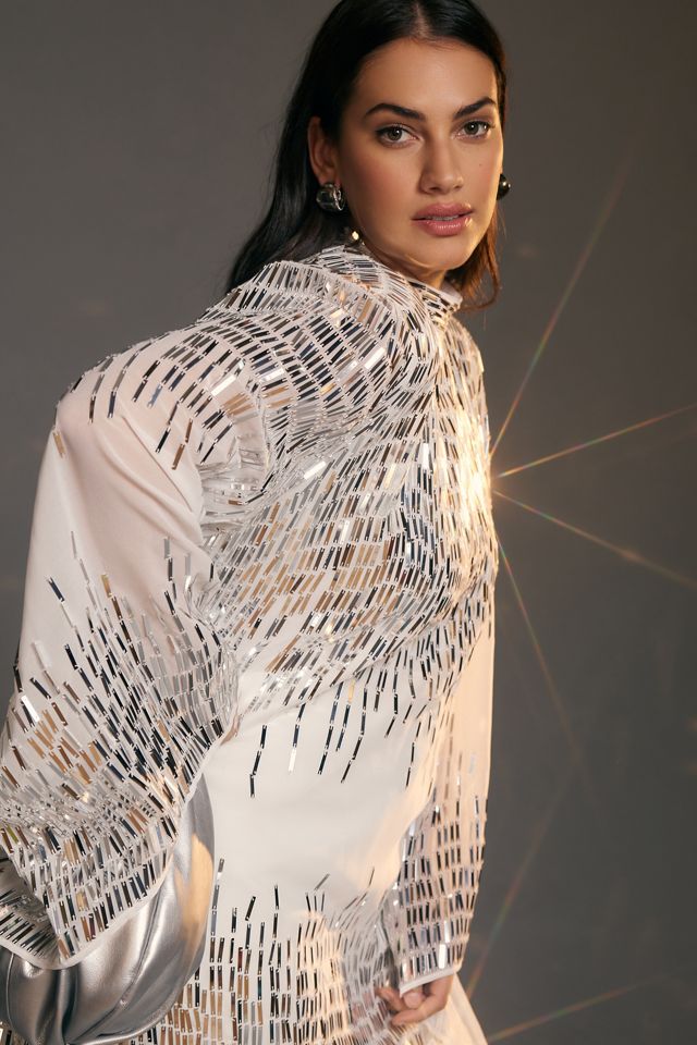 Let Me Be Long-Sleeve Shine Tunic Mini Dress #7