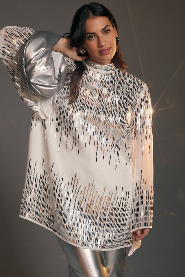 Let Me Be Long-Sleeve Shine Tunic Mini Dress #4