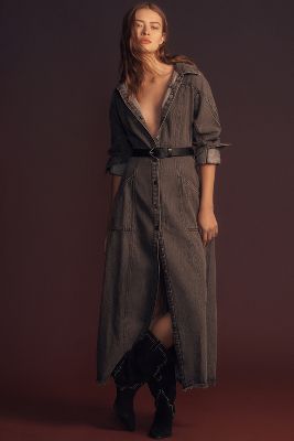 Long-Sleeve Denim Maxi Shirt Dress