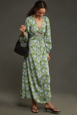 Shop Let Me Be Long-sleeve V-neck Cutout Floral Maxi Dress In Multicolor