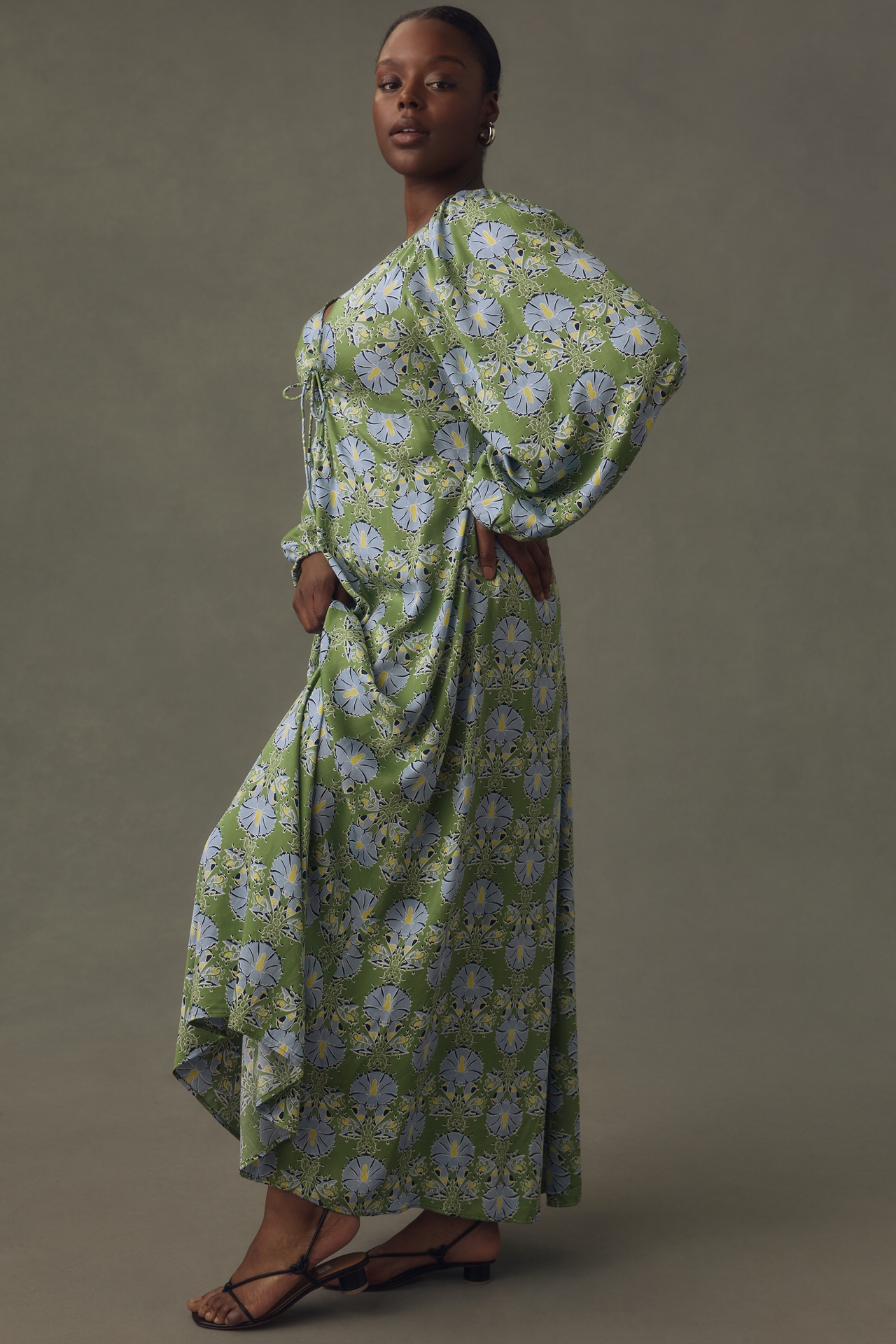 Let Me Be Long-Sleeve V-Neck Cutout Floral Maxi Dress