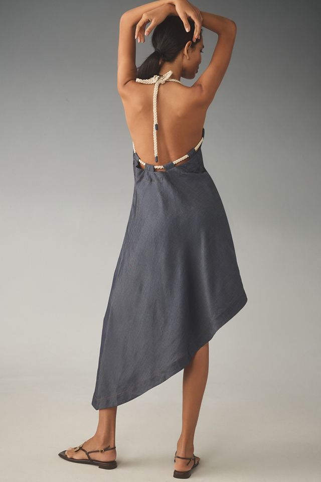 Let Me Be Rope-Neck Asymmetrical Denim Midi Dress | Anthropologie