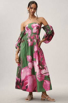 Let Me Be Long-sleeve Printed Midi Dress