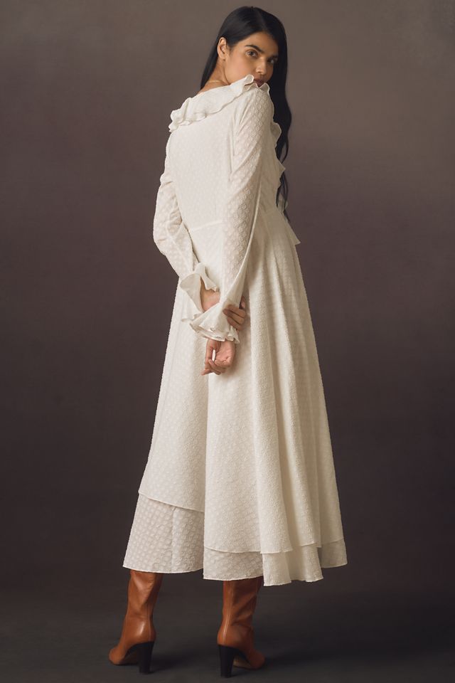 Forever That Girl Dove Long-Sleeve Ruffled Midi Dress | Anthropologie
