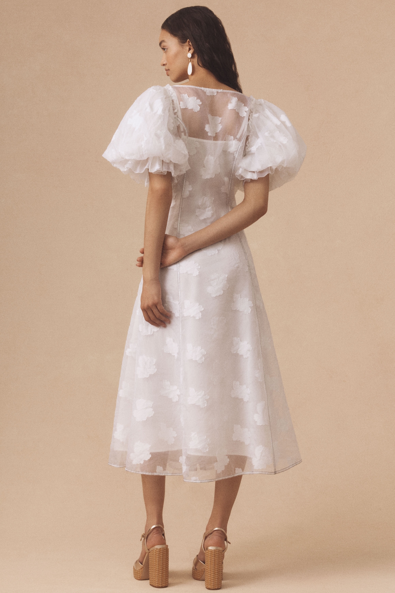 Let Me Be Puff-Sleeve Sheer Midi Dress