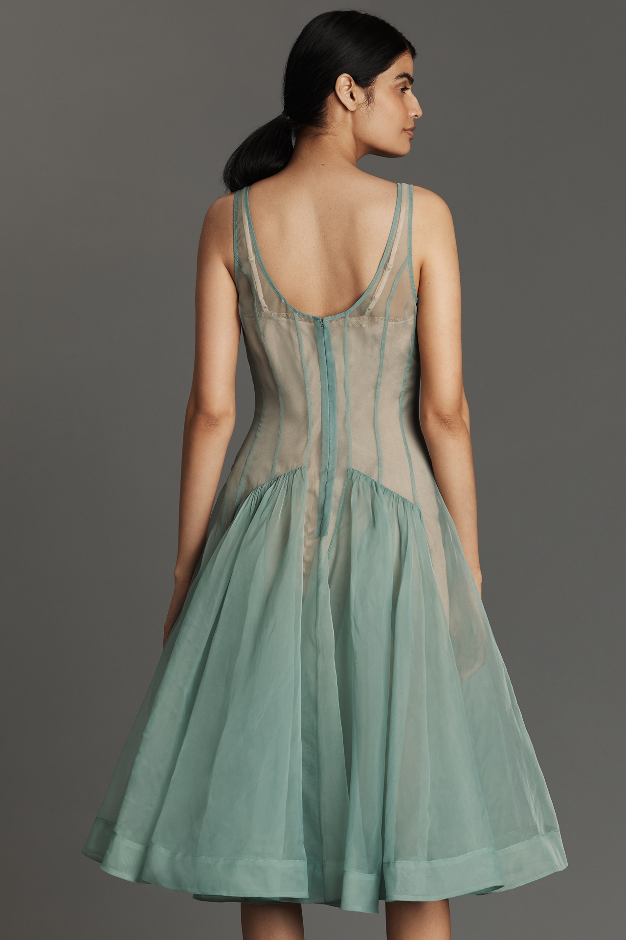 Let Me Be Seamed Sleeveless Basque-Waist Floral Dress