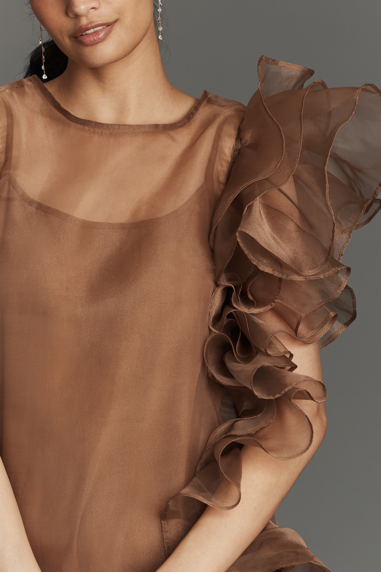 Let Me Be Asymmetric Ruffle Midi Dress