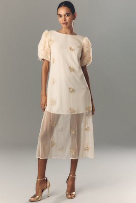 Let Me Be Floral Embroidered Midi Dress In White