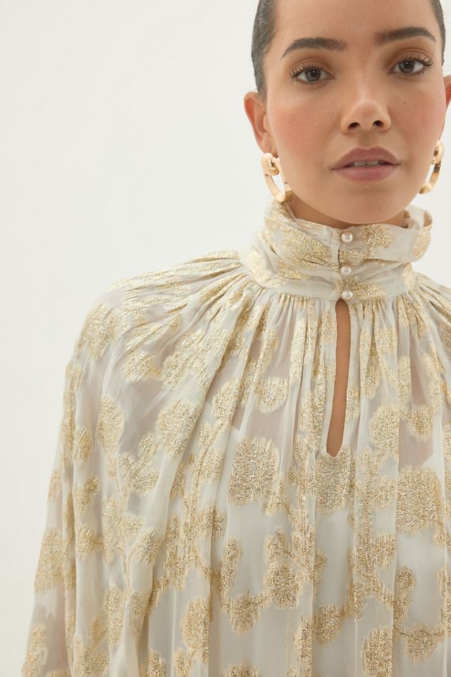 By Anthropologie Jacquard High-Neck Ruffle Maxi Dress #3