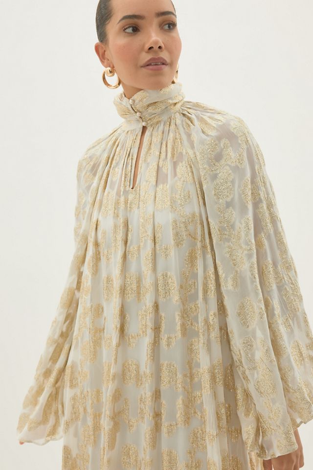By Anthropologie Jacquard High-Neck Ruffle Maxi Dress #5