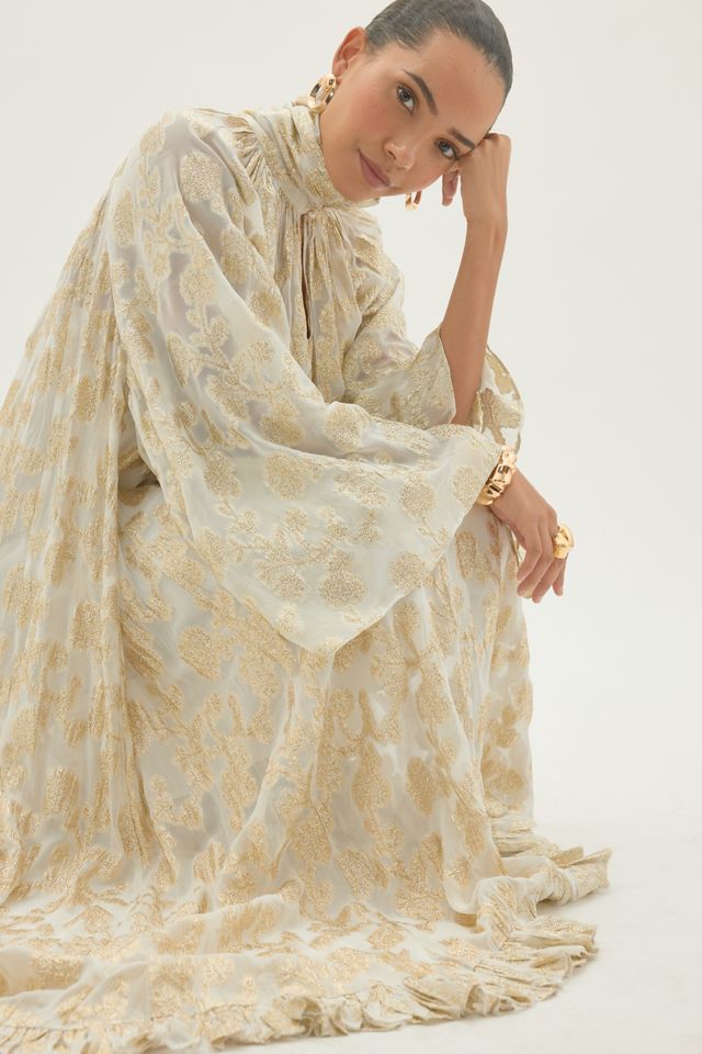 By Anthropologie Jacquard High-Neck Ruffle Maxi Dress #2