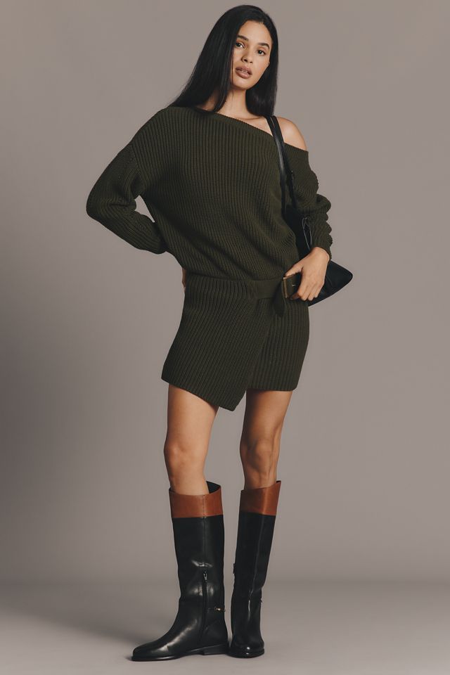 By Anthropologie Belted Mini Sweater Dress