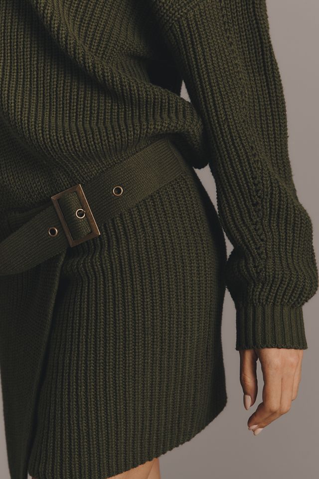 By Anthropologie Belted Mini Sweater Dress