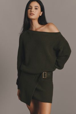 By Anthropologie Belted Mini Sweater Dress