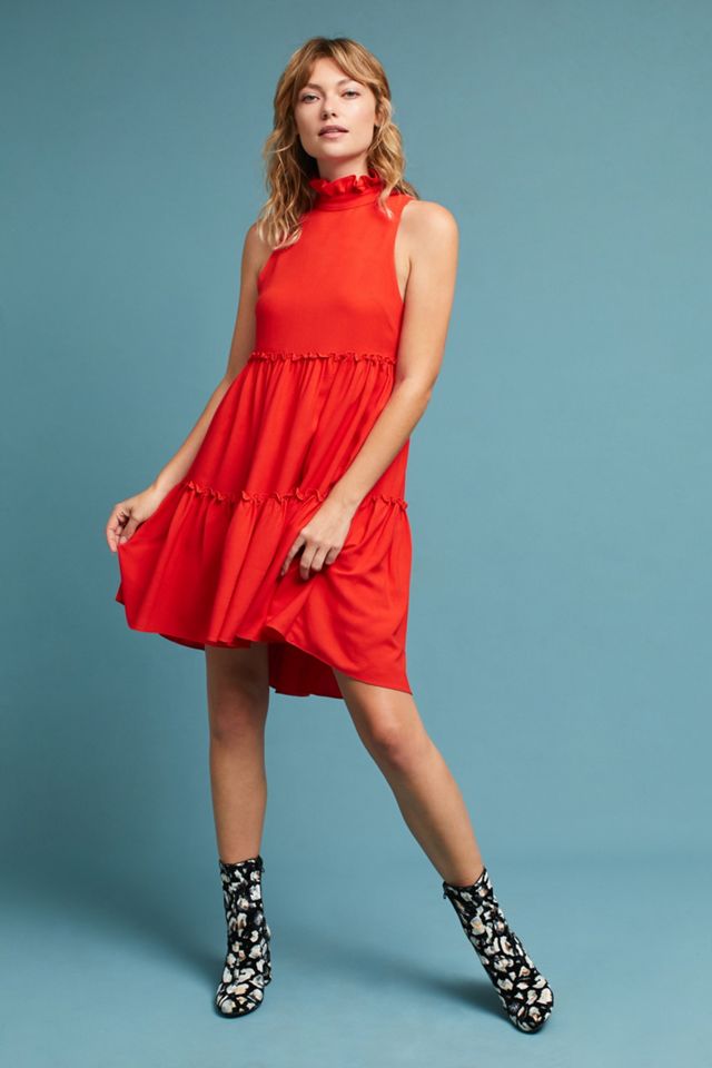 Ruffled Turtleneck Swing Dress #1