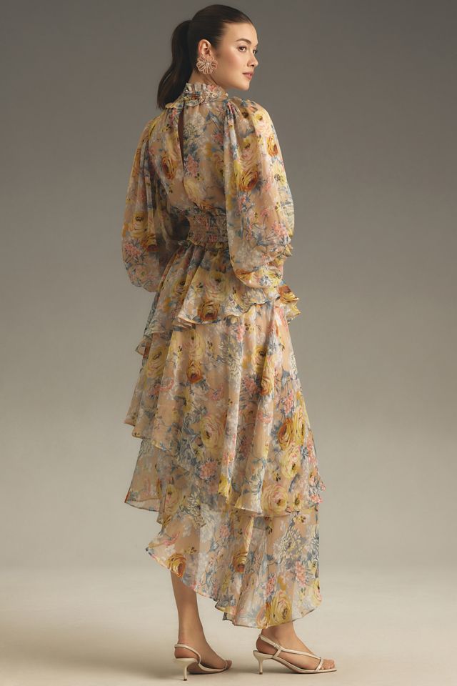 Elliatt Astrid Long-Sleeve Mock-Neck Asymmetrical Midi Dress #1