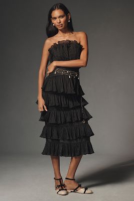 Shop Elliatt Maya Strapless Ruffle Midi Dress In Black