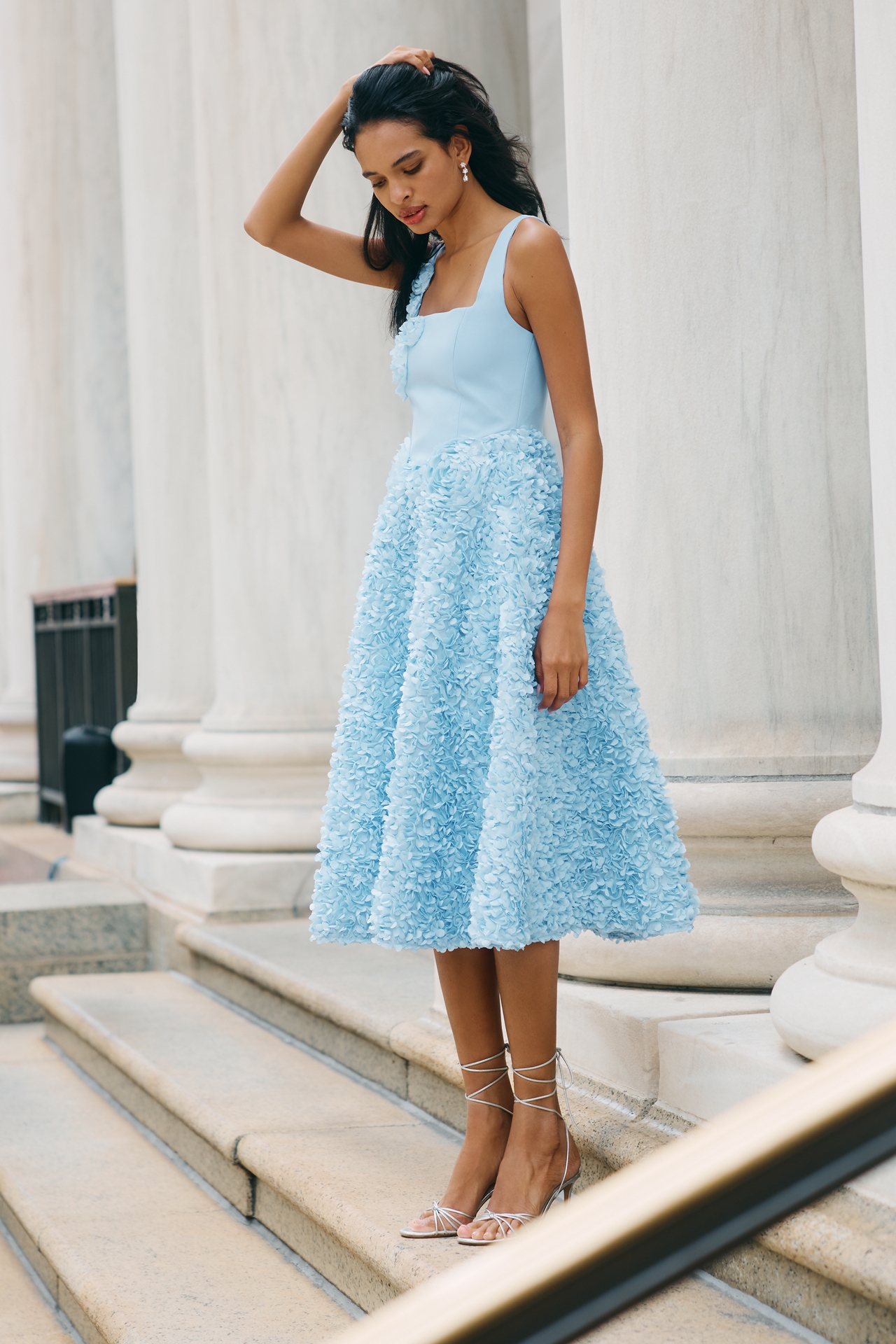 Elliatt Kaia Square-Neck Textured Midi Dress