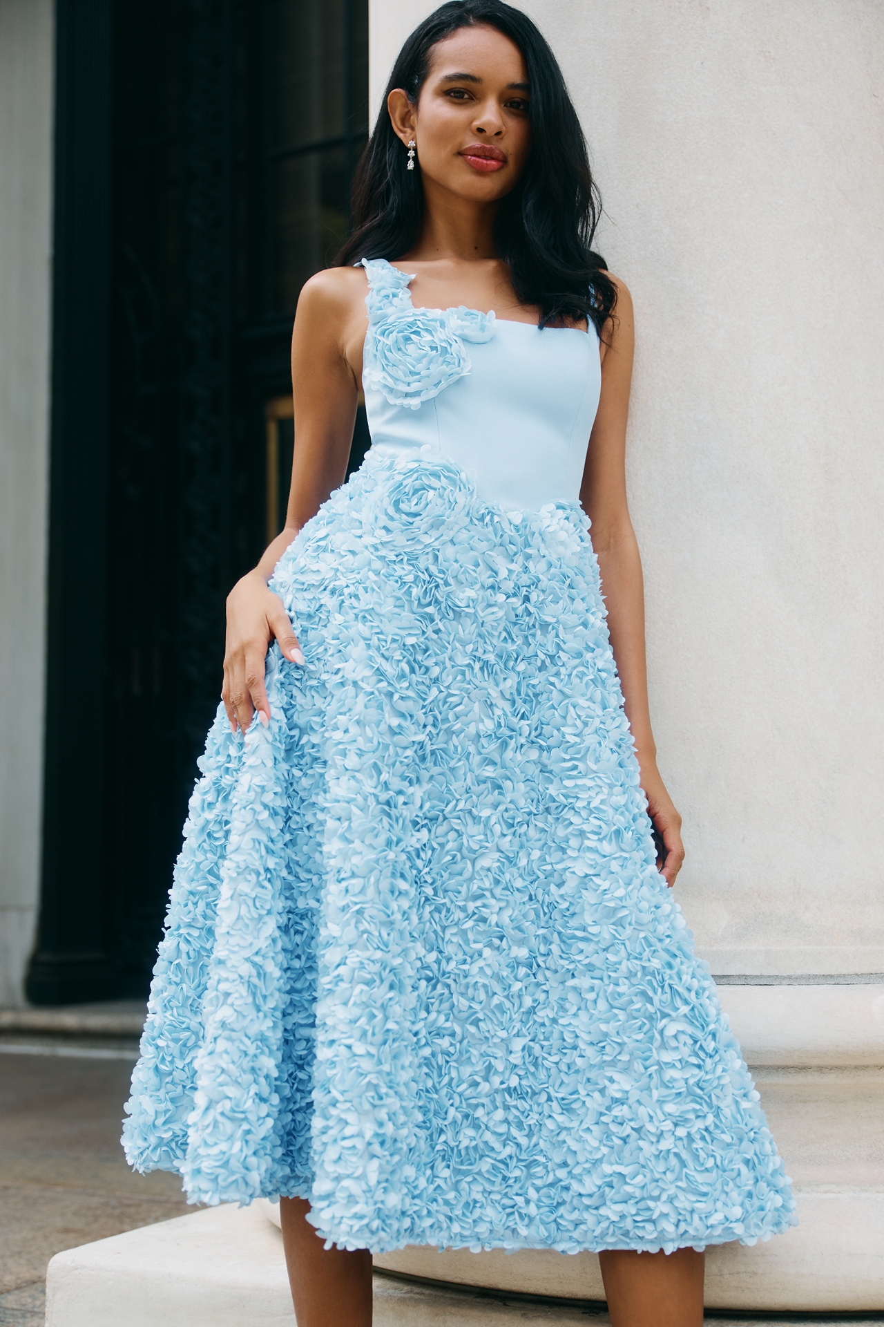 Elliatt Kaia Square-Neck Textured Midi Dress