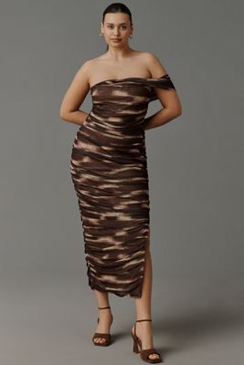 Elliatt One-Shoulder Mesh Midi Dress