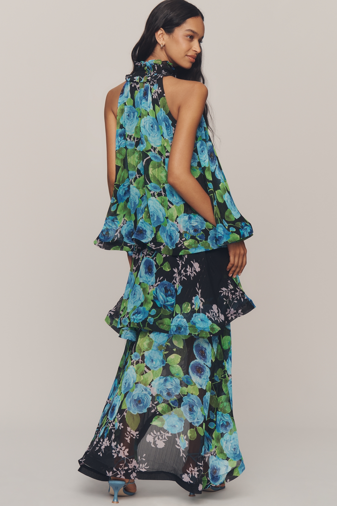 Elliatt Briony Halter Tiered High-Low Maxi Dress