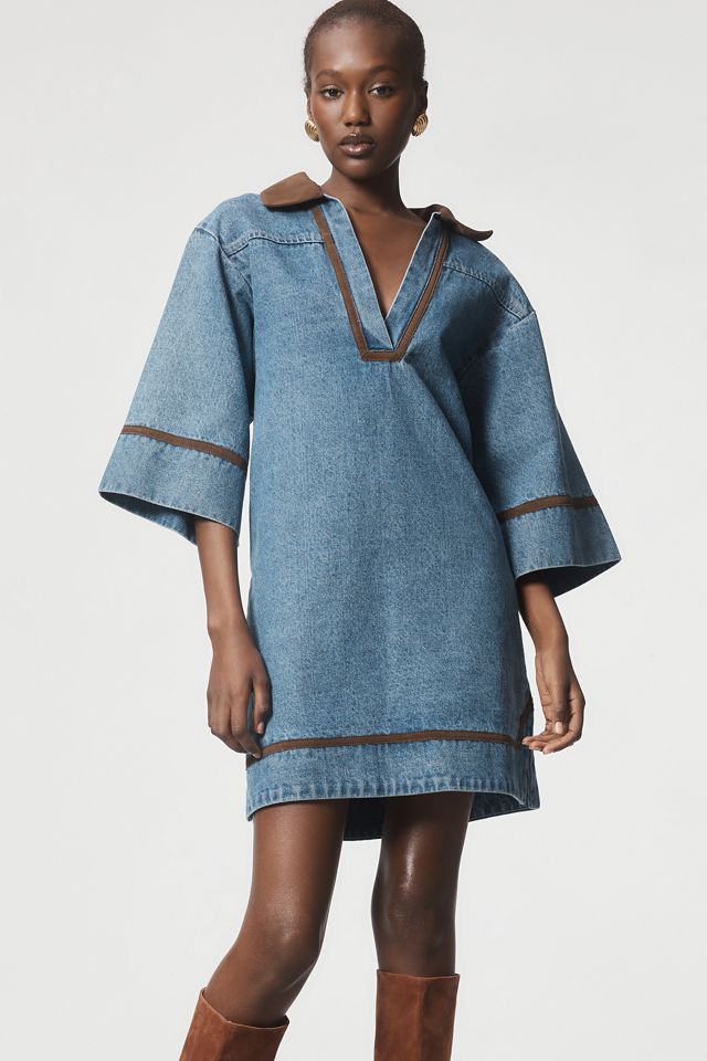 Curaae Rhea Short-Sleeve V-Neck Denim Mini Dress #1