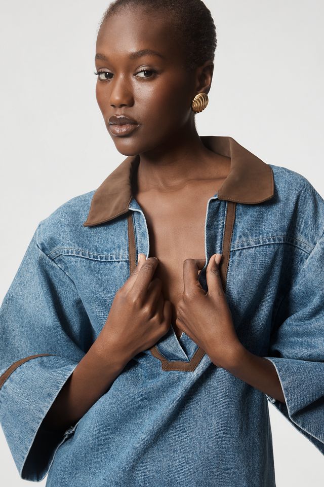 Curaae Rhea Short-Sleeve V-Neck Denim Mini Dress #2