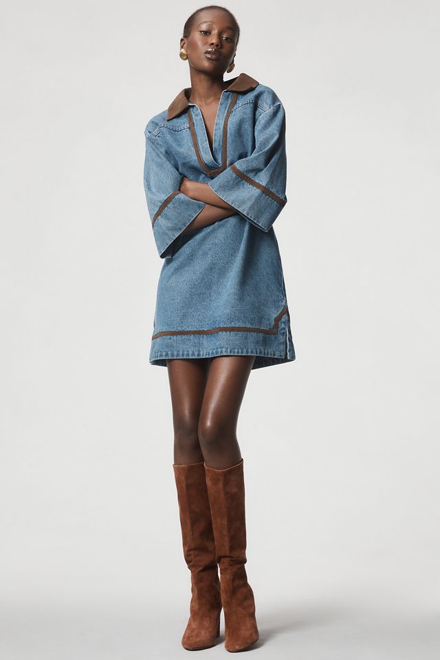 Curaae Rhea Short-Sleeve V-Neck Denim Mini Dress #3