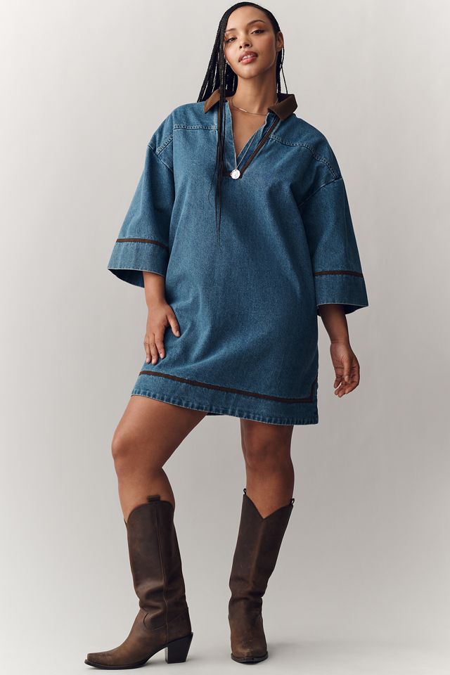 white christmas dresses Imara Denim Mini Dress in Dark Bright Blue main image 0