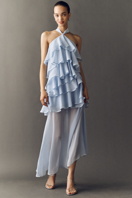 Elliatt Eliane Halter Ruffle Asymmetrical Maxi Dress | Anthropologie