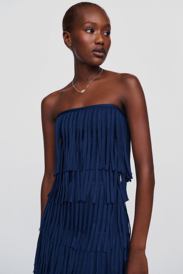 Curaae Yelena Strapless Fringe Midi Dress #1