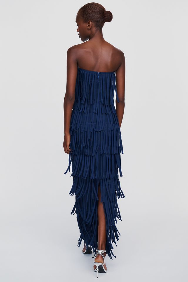 Curaae Yelena Strapless Fringe Midi Dress #2