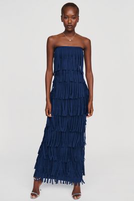 blue ruffle cape dress anthropologie Maxi & Long Dresses Anthropologie tiered ruffle silk mini dress