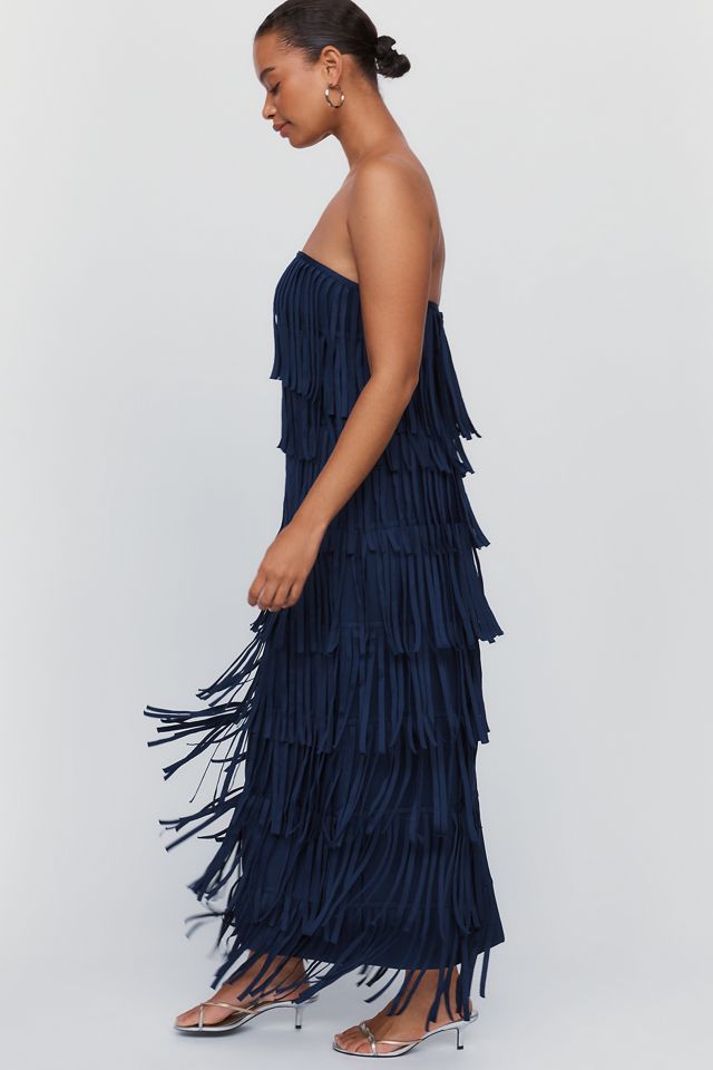 Curaae Yelena Strapless Fringe Midi Dress #5