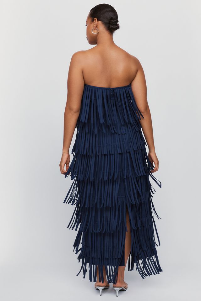 Curaae Yelena Strapless Fringe Midi Dress #7